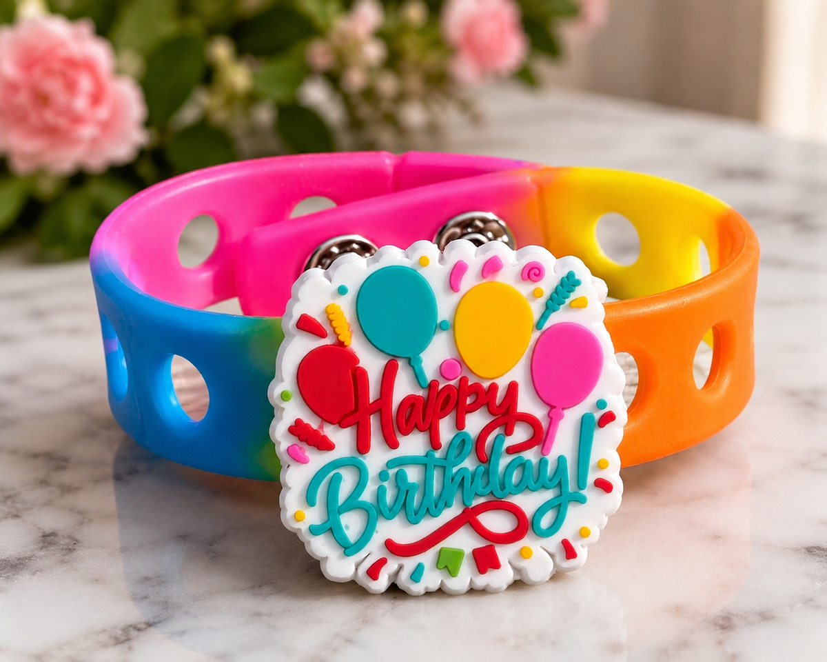 🎉 Colorful birthday bracelet featuring a fun “Happy Birthday!” charm and vibrant rainbow band. Perfect for gifts 🎁 and party celebrations.