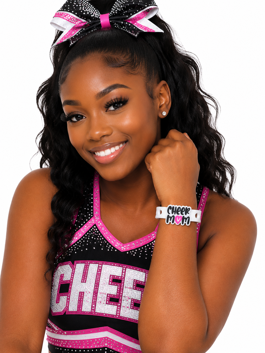 Show your cheer pride with the Cheer Mom Bracelet. Features a bright heart design, adjustable fit, and comfortable everyday wear for proud cheer moms.