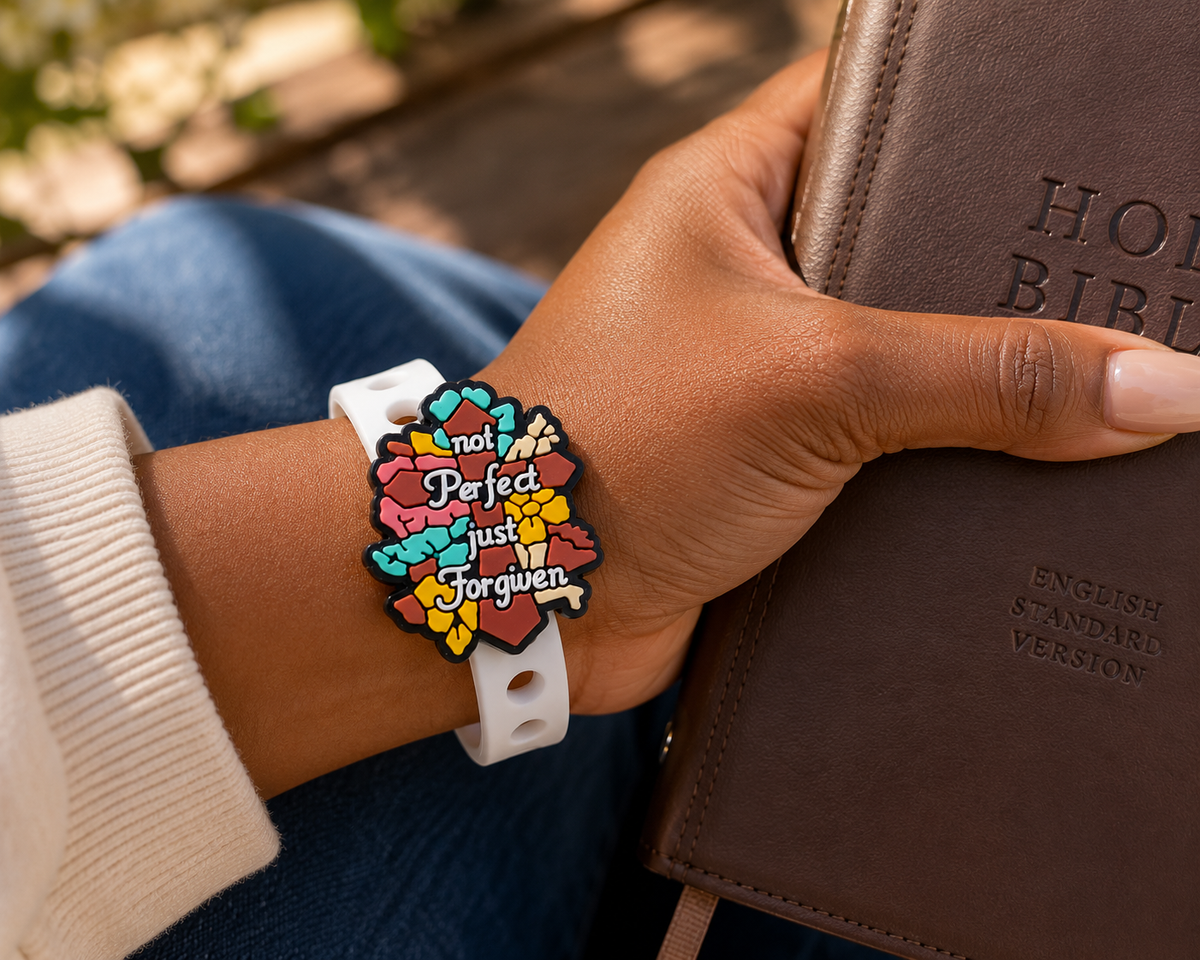 Wear your faith with the Not Perfect Just Forgiven Bracelet. Features an inspirational Christian design, adjustable fit, and comfortable everyday wear.
