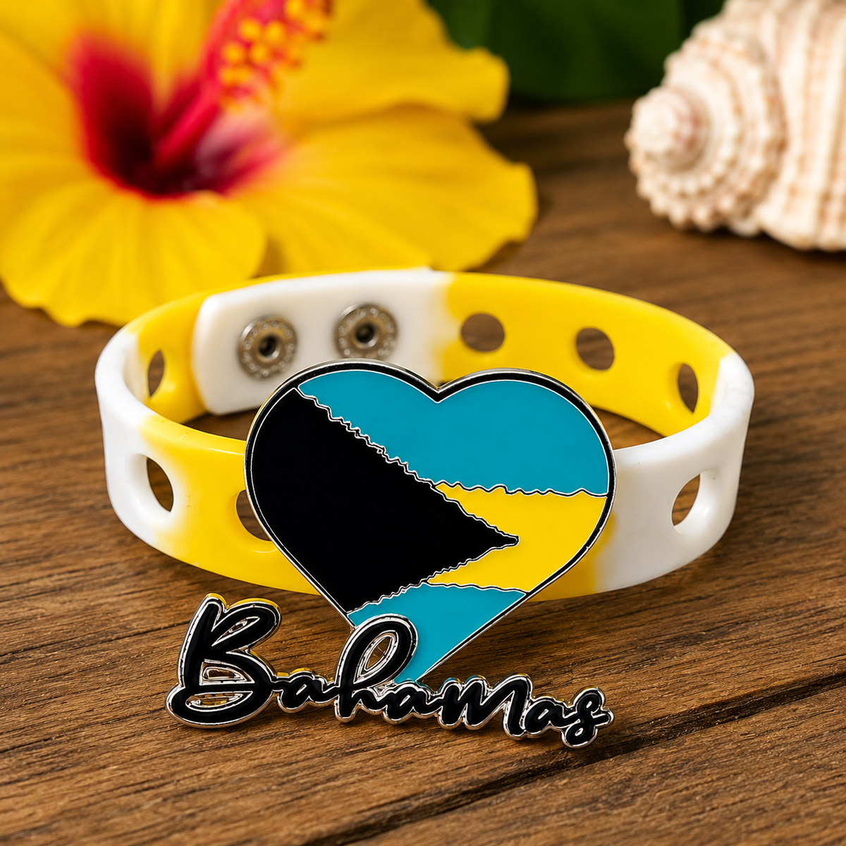 🌴 Tropical Bahamas-inspired bracelet featuring a vibrant heart charm and adjustable silicone band. Lightweight, colorful, and perfect for beach and island vibes.