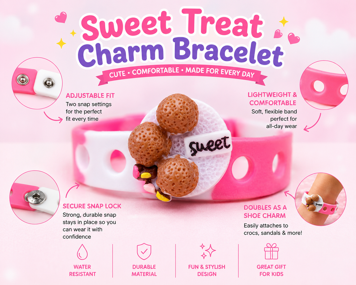 🍬 Adorable pink charm bracelet with adjustable silicone band perfect for kids, gifts, kawaii fashion & everyday cute style 💖✨