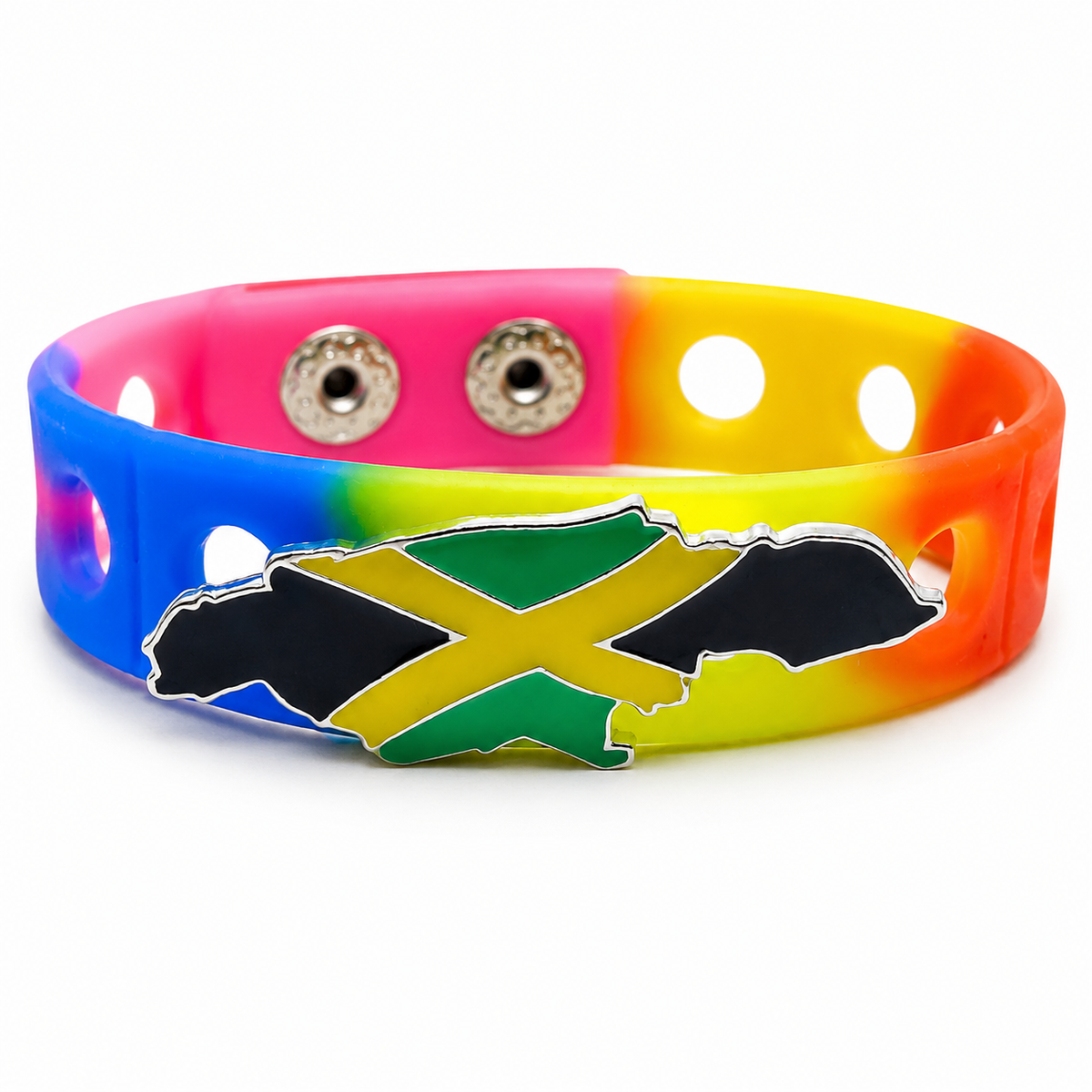 Celebrate your Jamaican roots with the Yaad Pride Bracelet. Featuring a Jamaica-shaped charm, vibrant colors, and a comfortable snap-lock design for everyday wear.